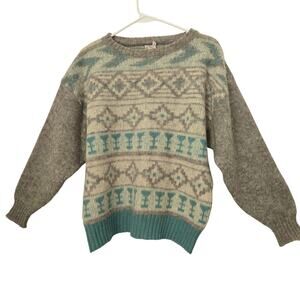 Vintage Alafoss Icewool 80's Nordic Geo Pattern Pastel Aqua Gray, Unisex